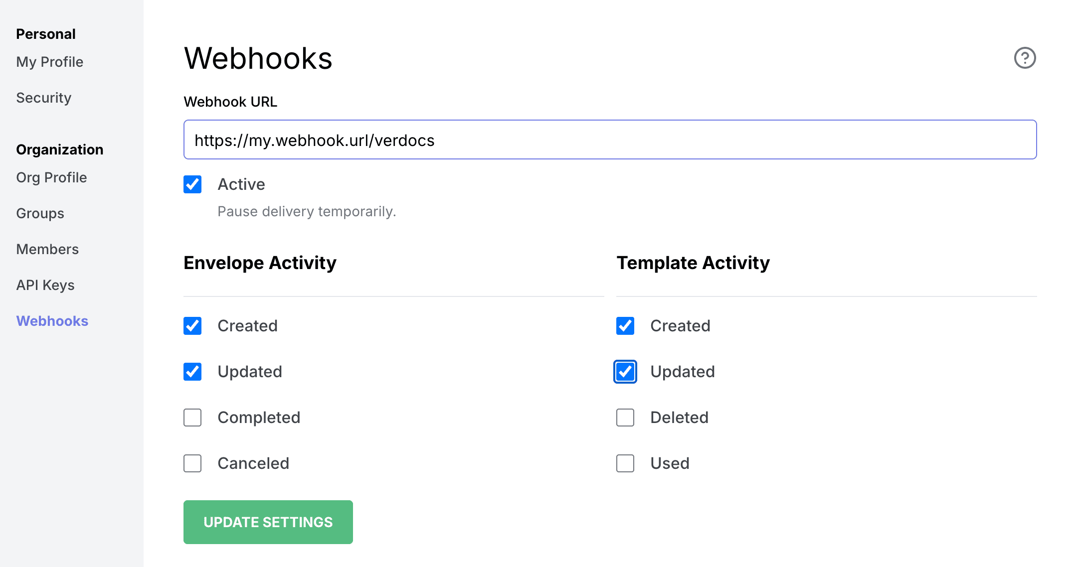 Sample Webhook Config
