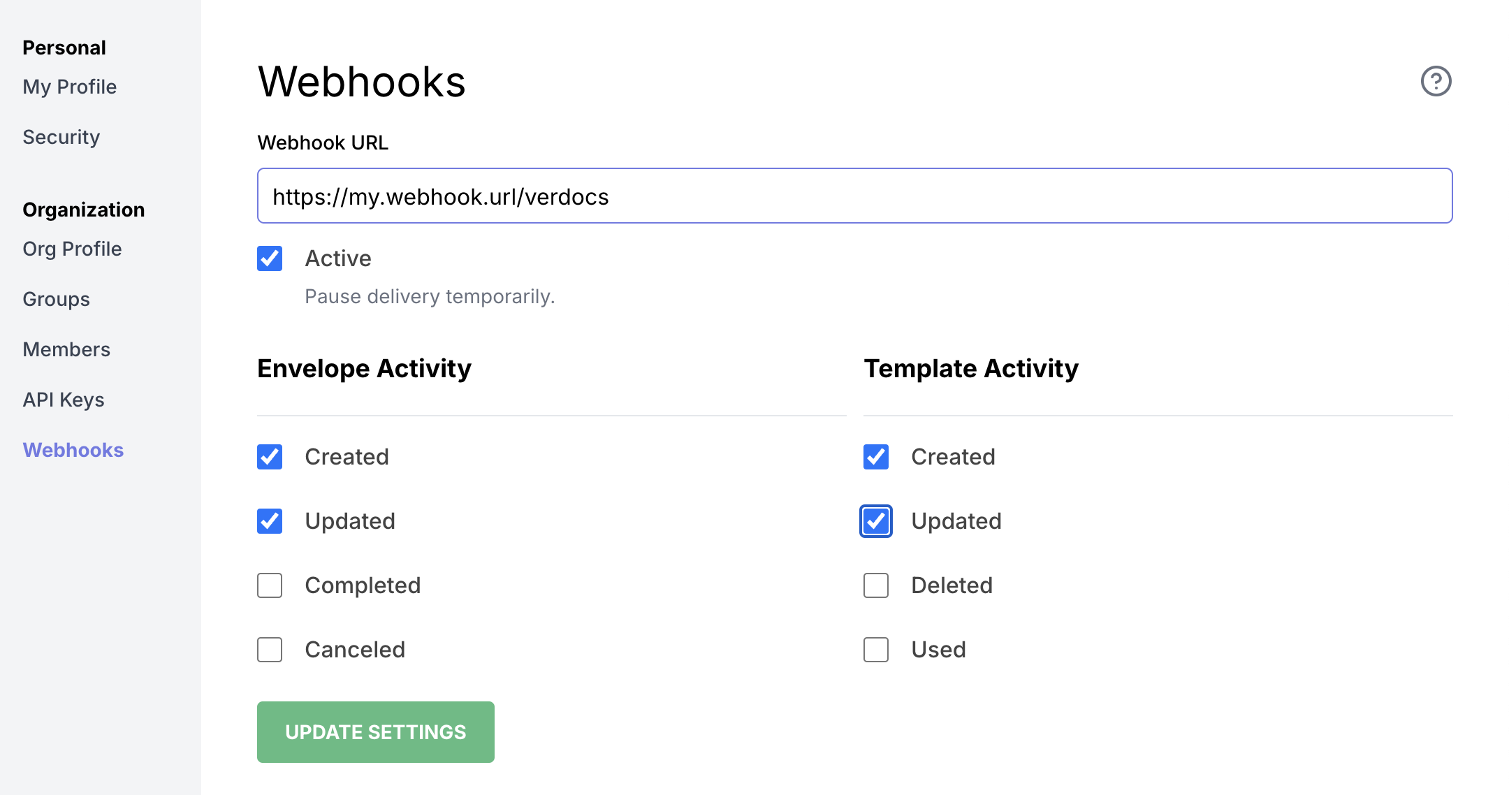 Sample Webhook Config