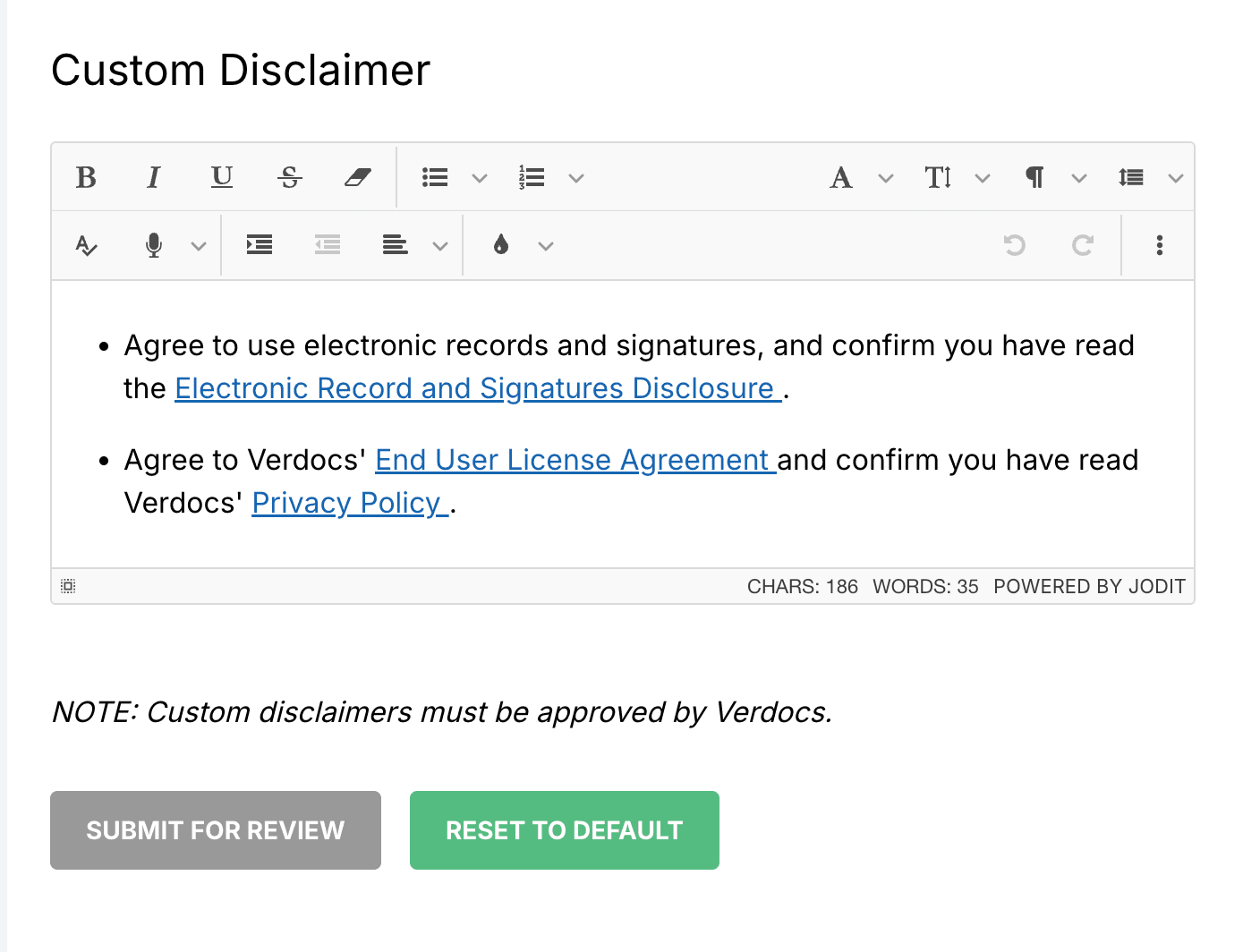 Custom Disclaimers